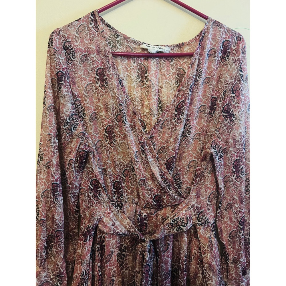 Indigo‎ Rose Maxi Dress Womens Small Pink Paisley Metallic Excellent Boho Wrap - Picture 7 of 11